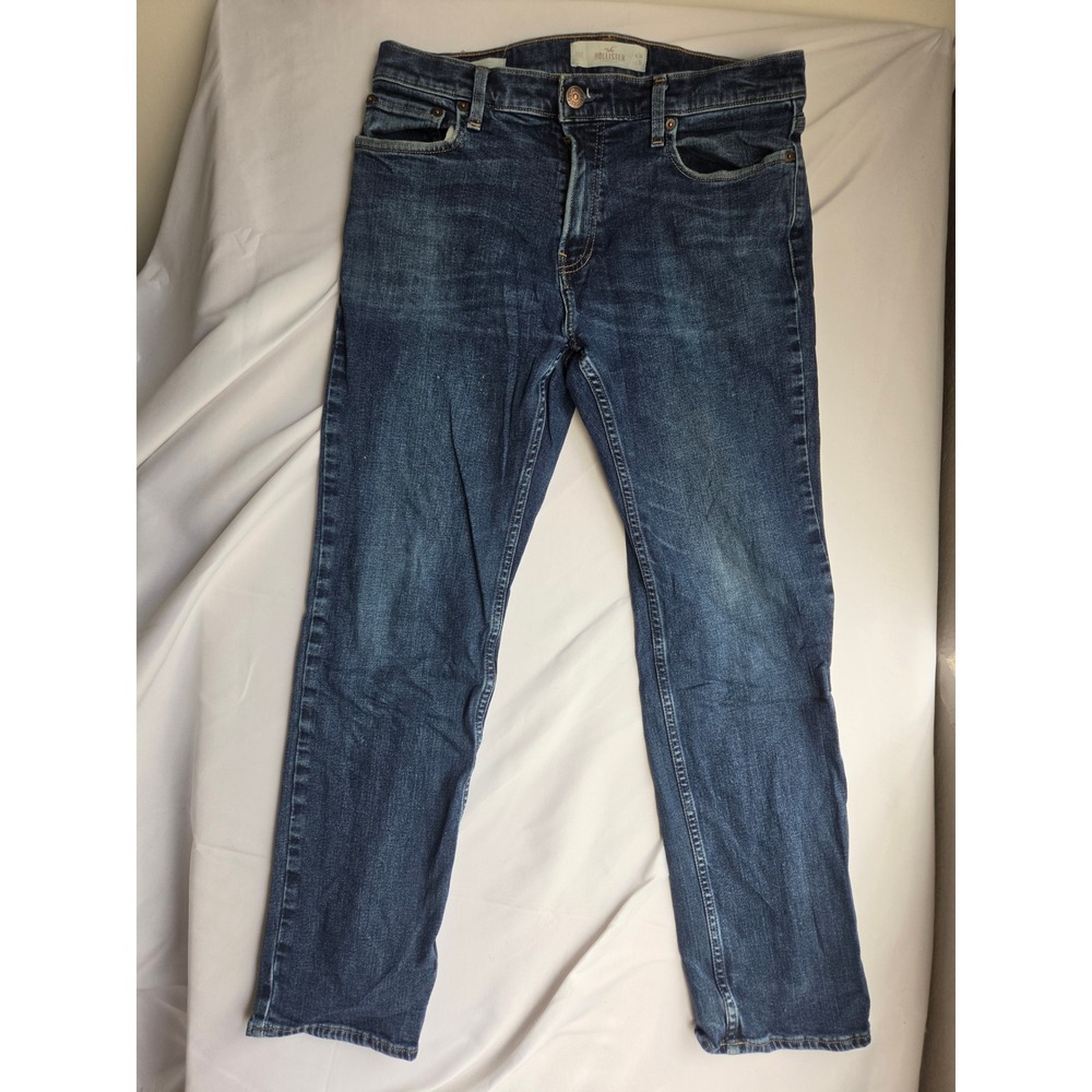 Hollister Classic Straight Jeans Mens Blue Medium Dark Wash Straight